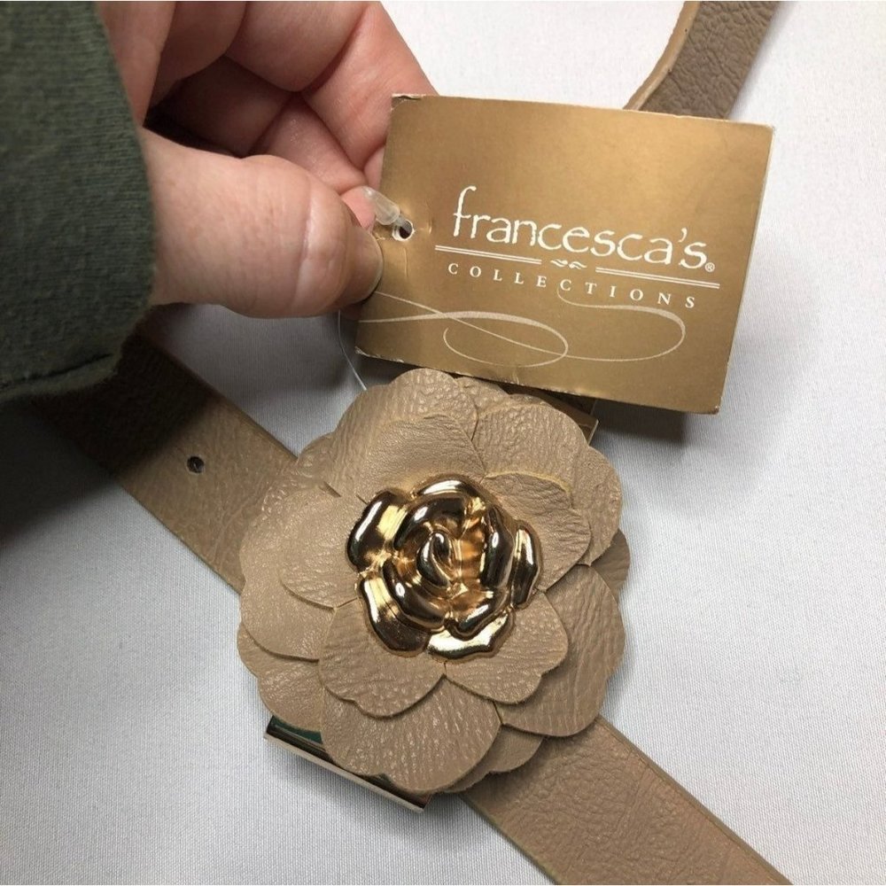 Francescas Womens Brown Belt LOT 2: Woven Oval Buckle, Skinny Flower Front S/M - Picture 6 of 8